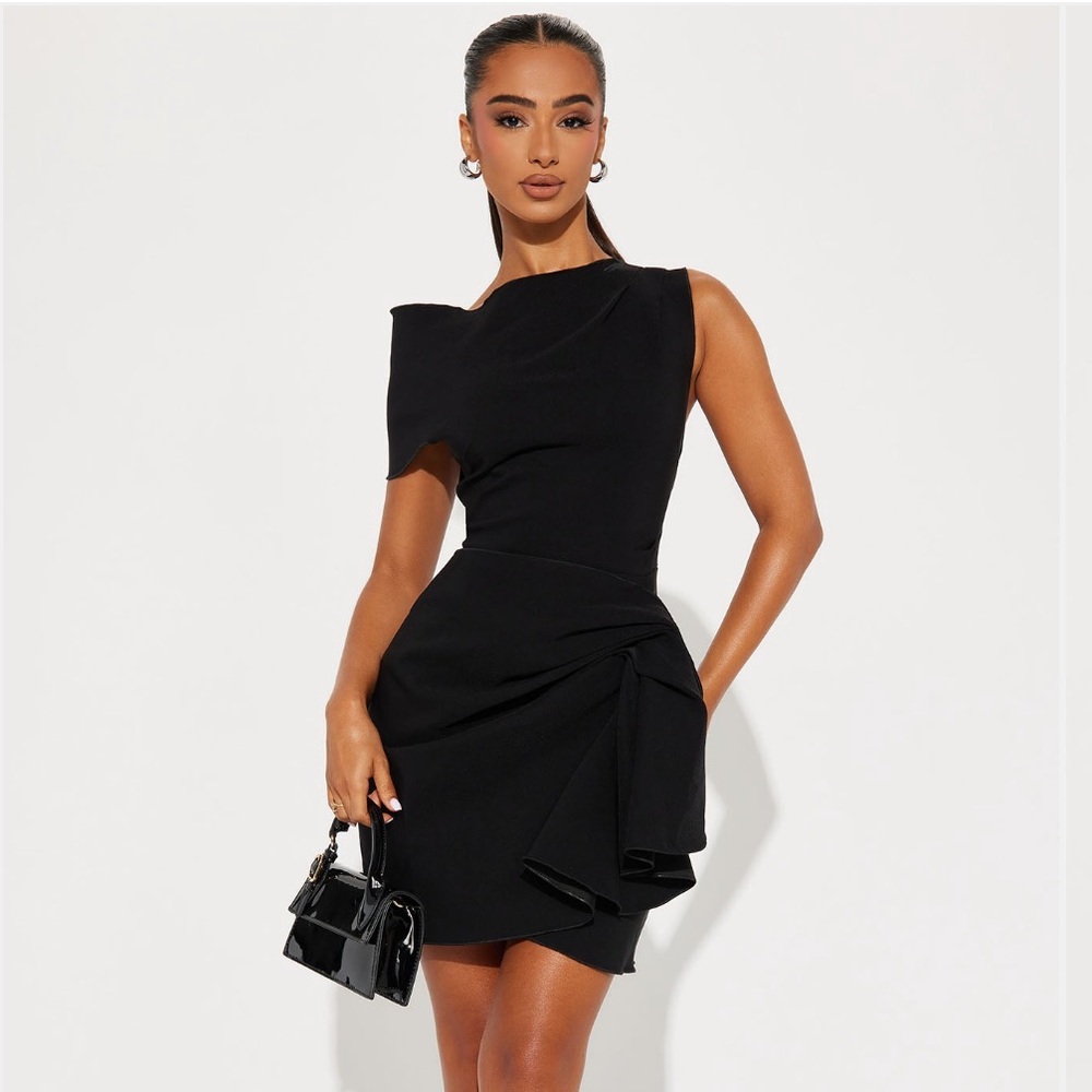 Fashion Nova Asymmetrical Black Mini Dress